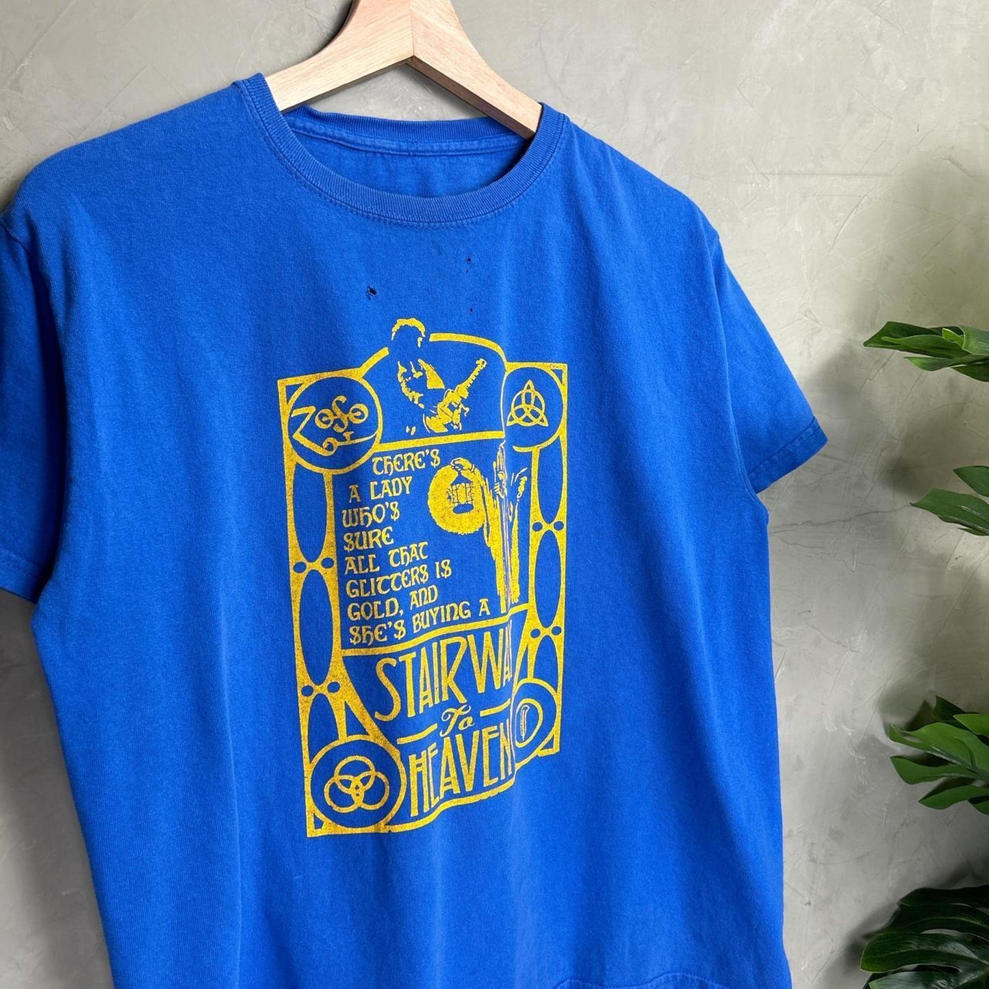 Led Zeppelin Stairway to Heaven Shirt Small Distressed Blue 90s