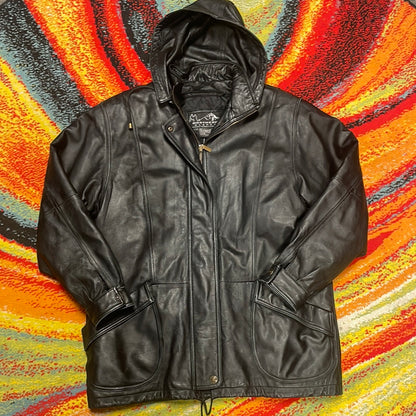 L Northern Glades Black Hooded Leather Jacket