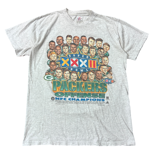 L 1997 Packers Offense/ Defense Super Bowl NFC Champions Caricature Tee