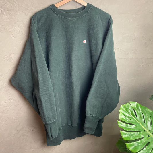 Champion Reverse Weave 90s Vintage Green Blank Crewneck 2XL