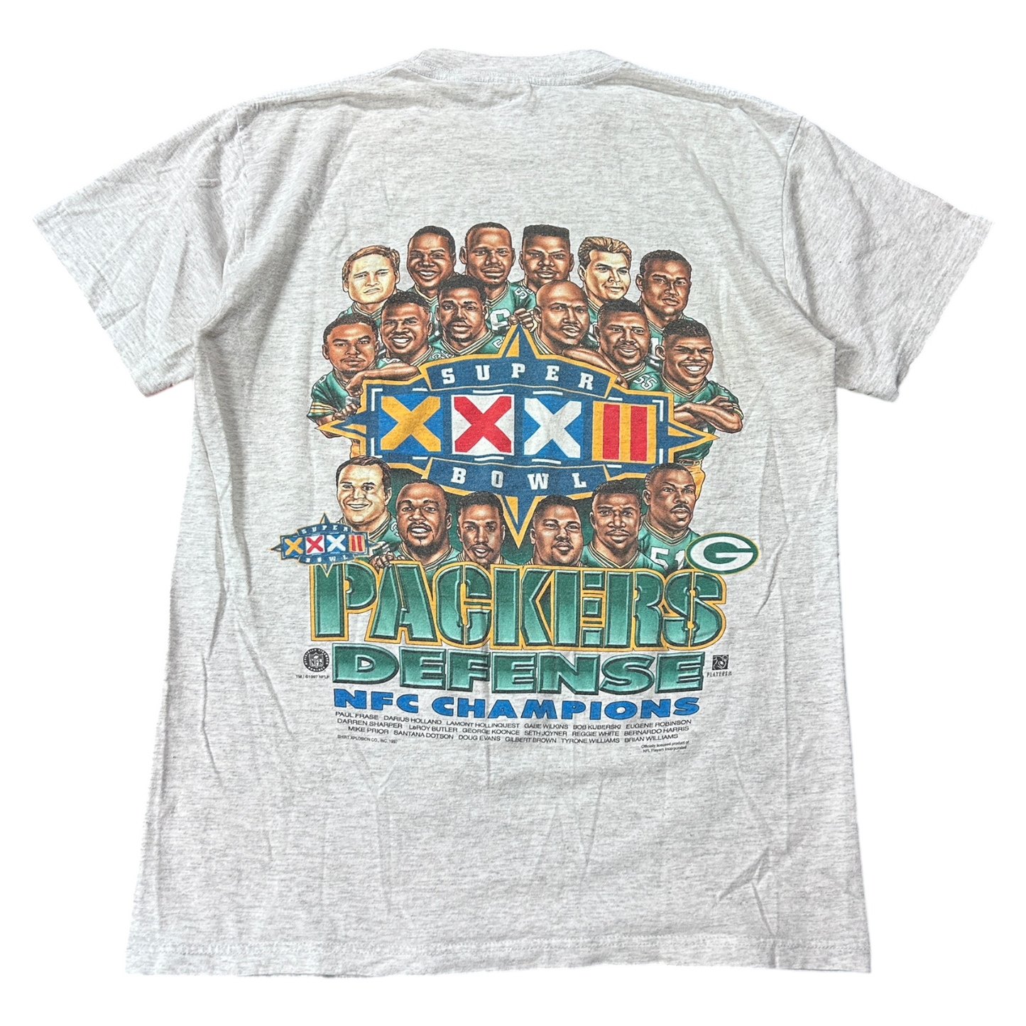 L 1997 Packers Offense/ Defense Super Bowl NFC Champions Caricature Tee