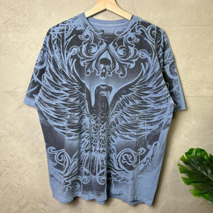 Y2K Flying Eagle Skull AOP Affliction Style XL Shirt