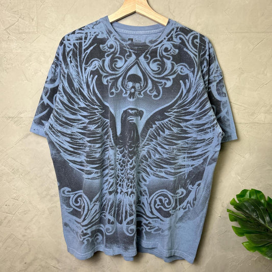 Y2K Flying Eagle Skull AOP Affliction Style XL Shirt