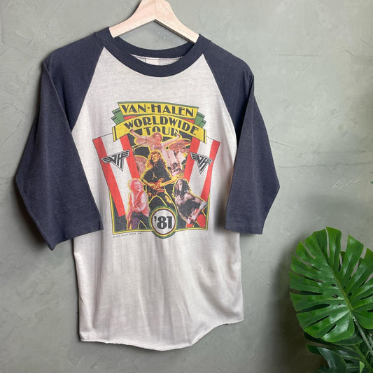 S 1981 Vintage Van Halen Worldwide Tour 3/4 Sleeve T-Shirt
