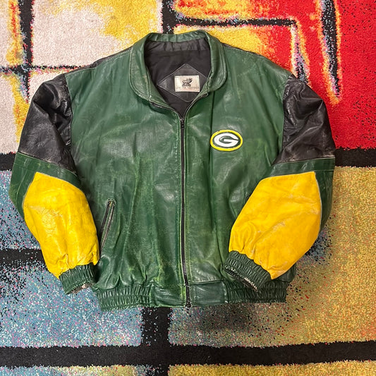 L 80s Green Bay Packers Leather Jacket