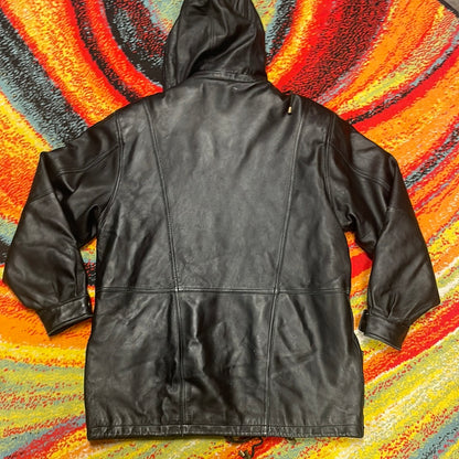 L Northern Glades Black Hooded Leather Jacket