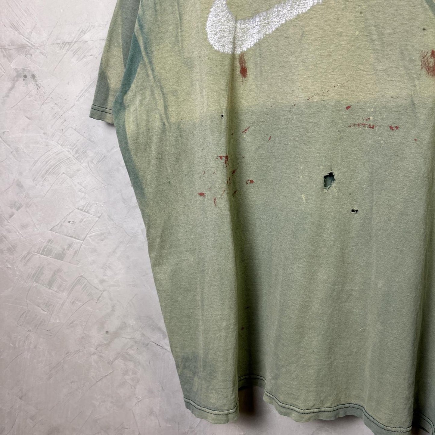 XL 90s Nike White Tag Faded and Distressed Earth Tone Green Tee