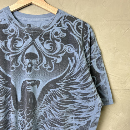 Y2K Flying Eagle Skull AOP Affliction Style XL Shirt